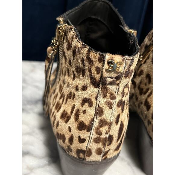 Sam Edelman WALDEN Leopard Print Calf Hair Double Zip Ankle Booties 6.5 - Picture 5 of 10